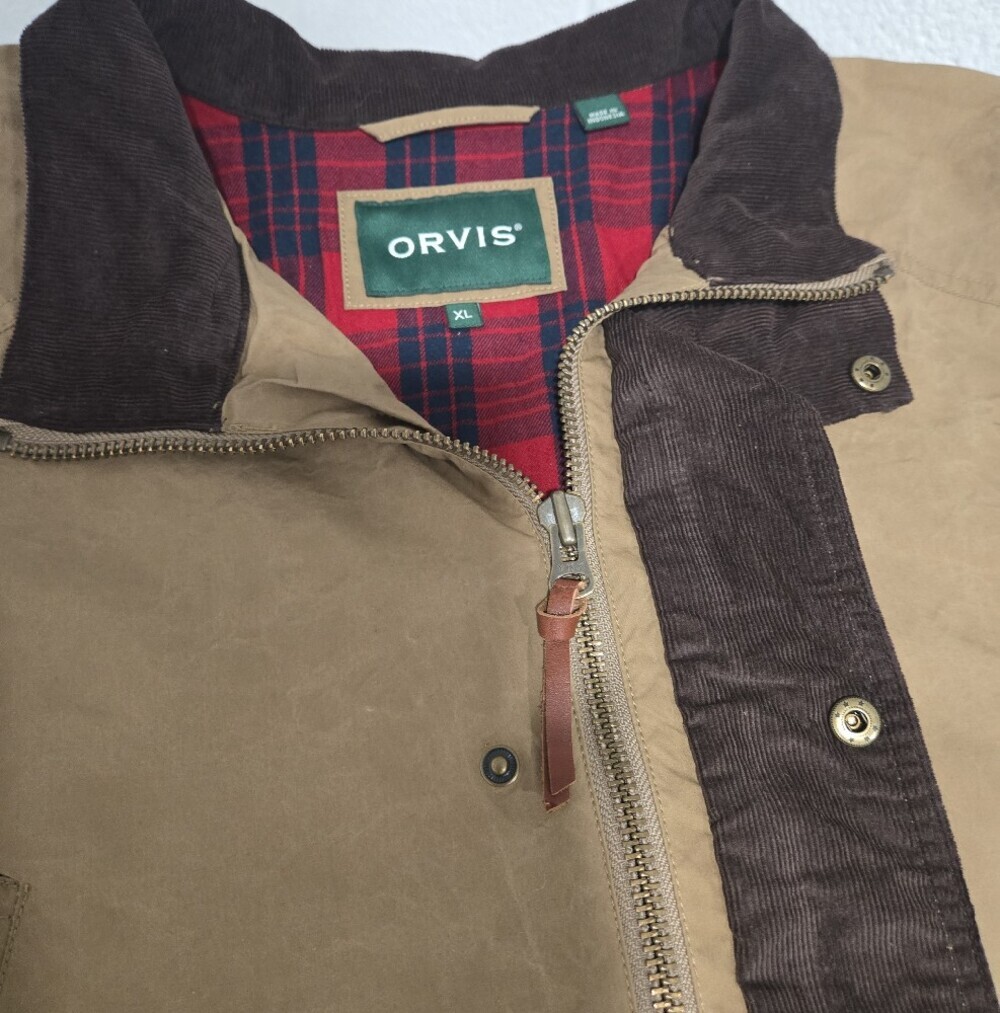 Orvis Mens River Road Cotton Canvas Field Chore Coat Corduroy Collar Brown XL - Picture 3 of 9